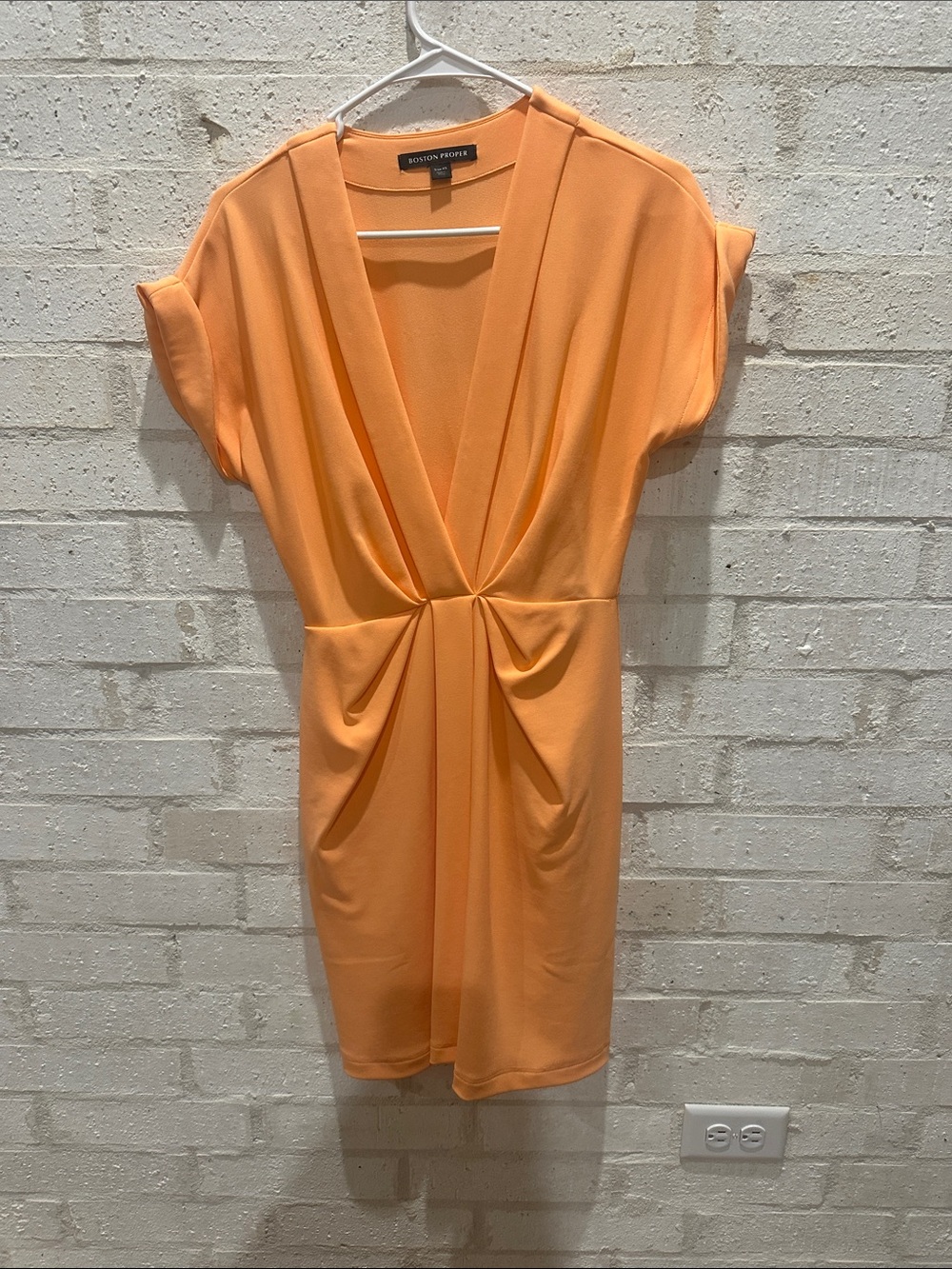Boston Proper Peach-Orange V-Neck Twist-Detail Mini Dress